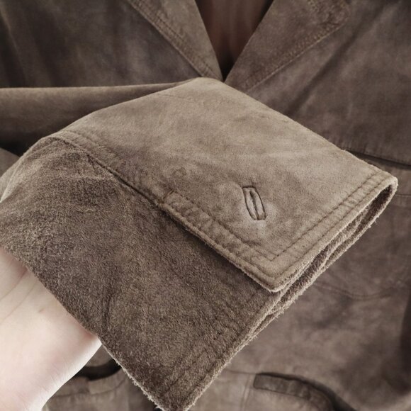 Cezani Leather Suede Overcoat Men L Brown Professor Literary Distinguished Retro - Picture 8 of 16